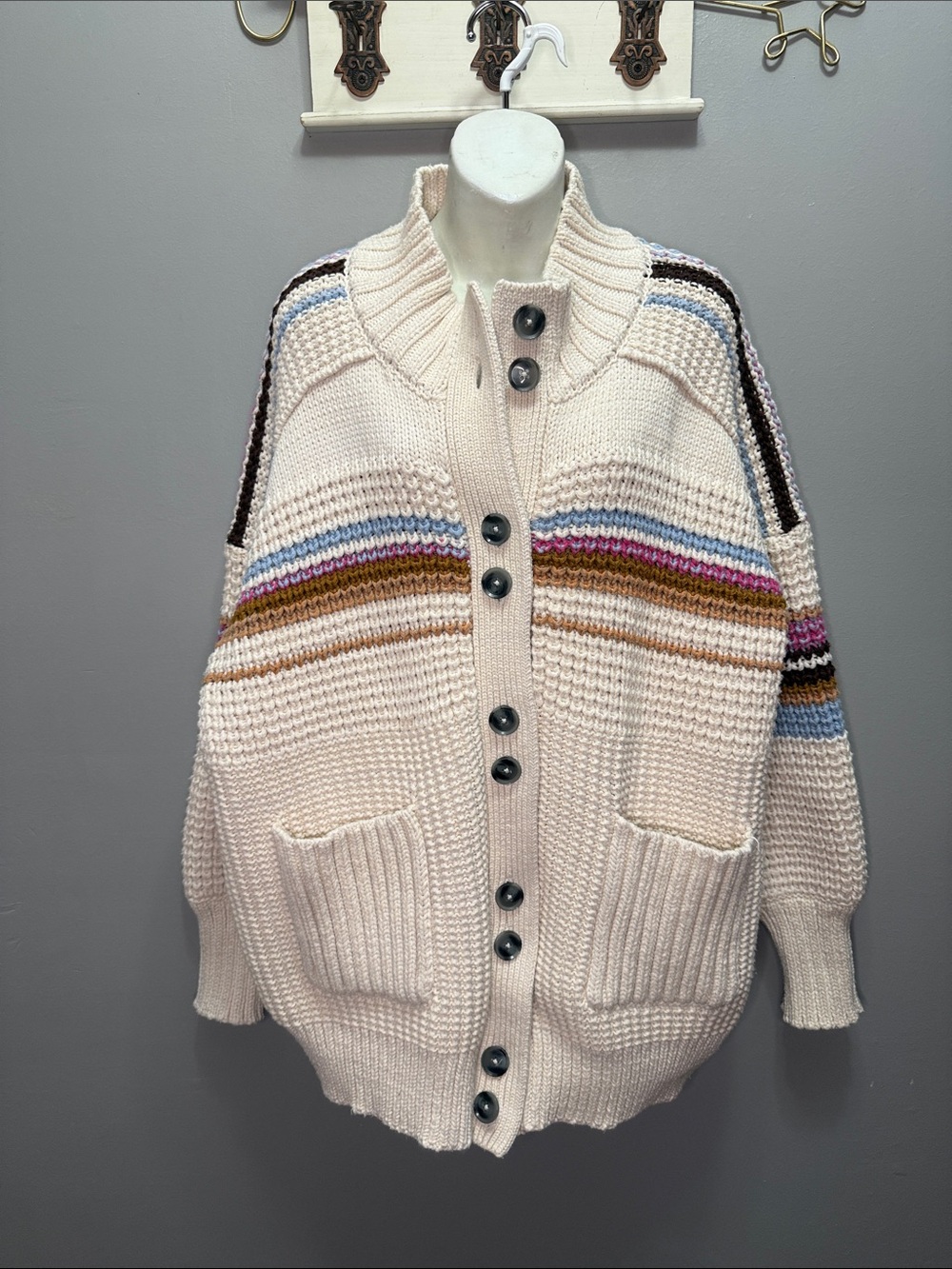 Anthropologie Maeve High-Collar Mixed-Stitch
Cardigan Sweater Size L - Picture 6 of 10